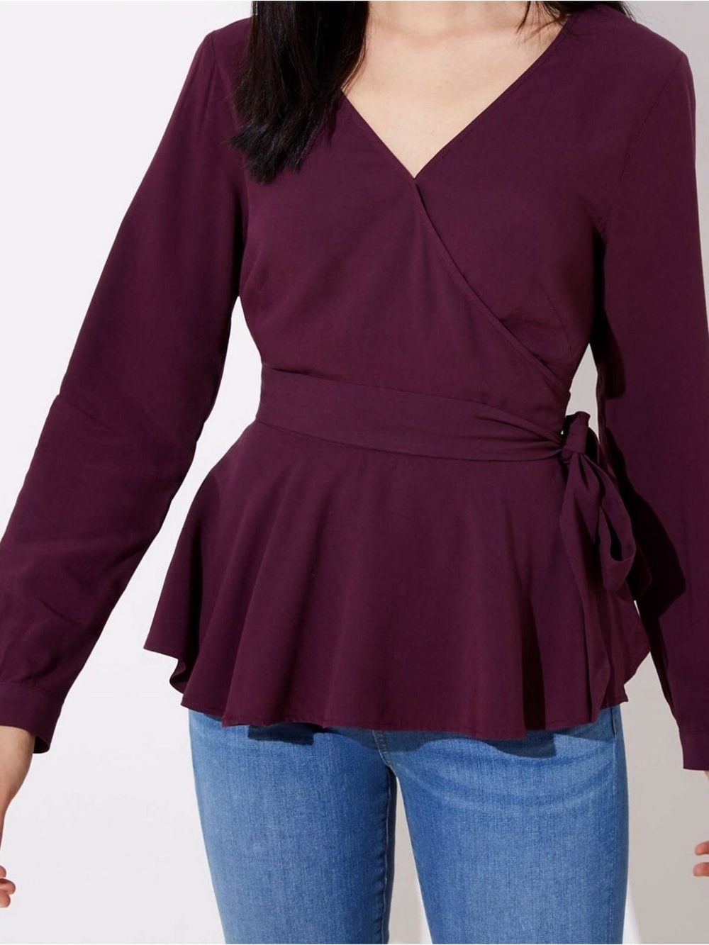 Women's Plum Wrap Peplum Top